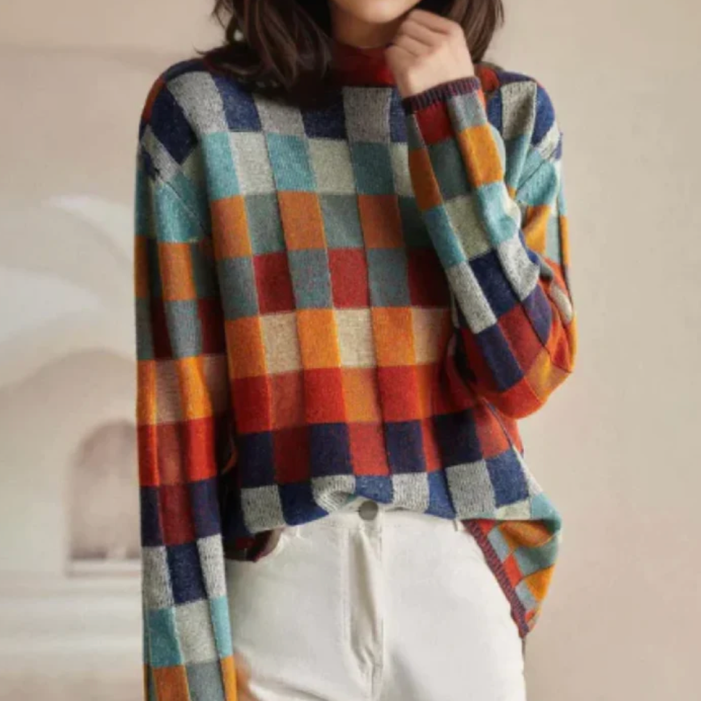 Anișoara – Pulover cu pătrățele colorate