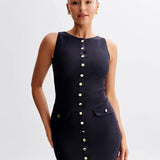 Georgiana – Rochie tricotată cu nasturi aurii