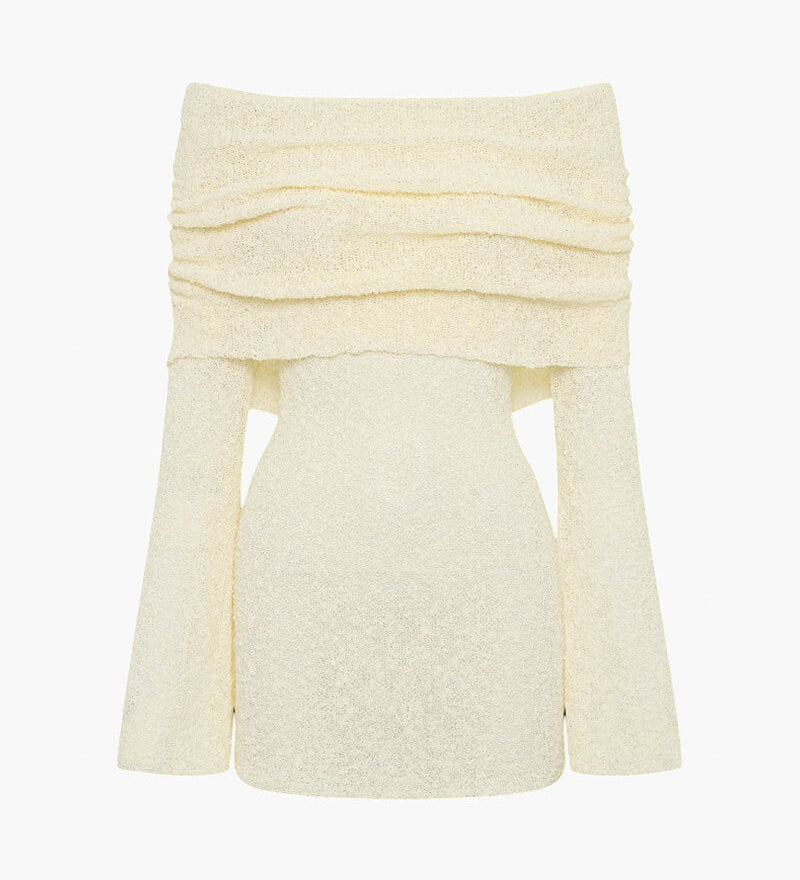 Geanina – Rochie bouclé cu umeri goi