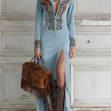 Lia – Rochie maxi western cu franjuri