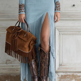 Lia – Rochie maxi western cu franjuri