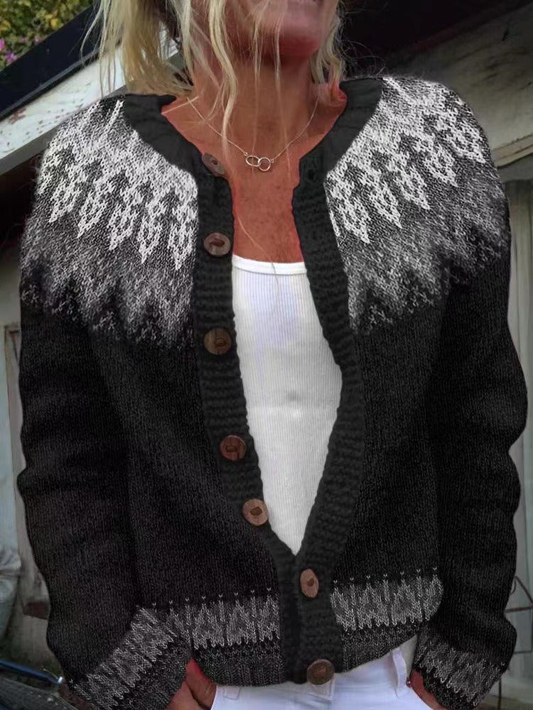 Ylenia – Cardigan negru cu model nordic
