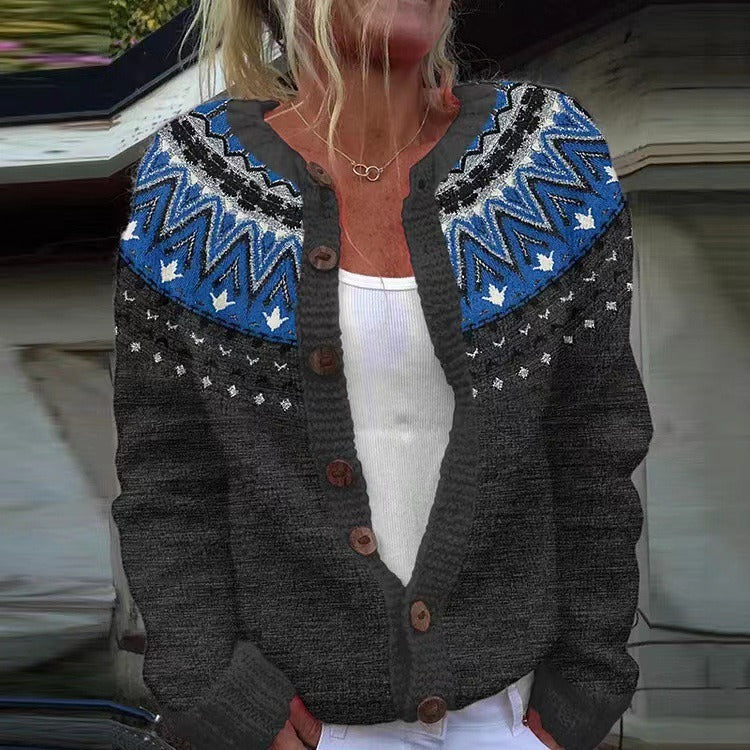 Maria-Elena – Cardigan negru cu jug albastru