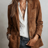 Viviana – Blazer maro cu cusături contrastante