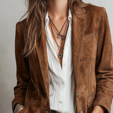 Viviana – Blazer maro cu cusături contrastante