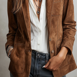 Viviana – Blazer maro cu cusături contrastante