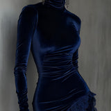 Rozina – Rochie de catifea bleumarin