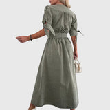 Teona – Rochie denim cu fundițe