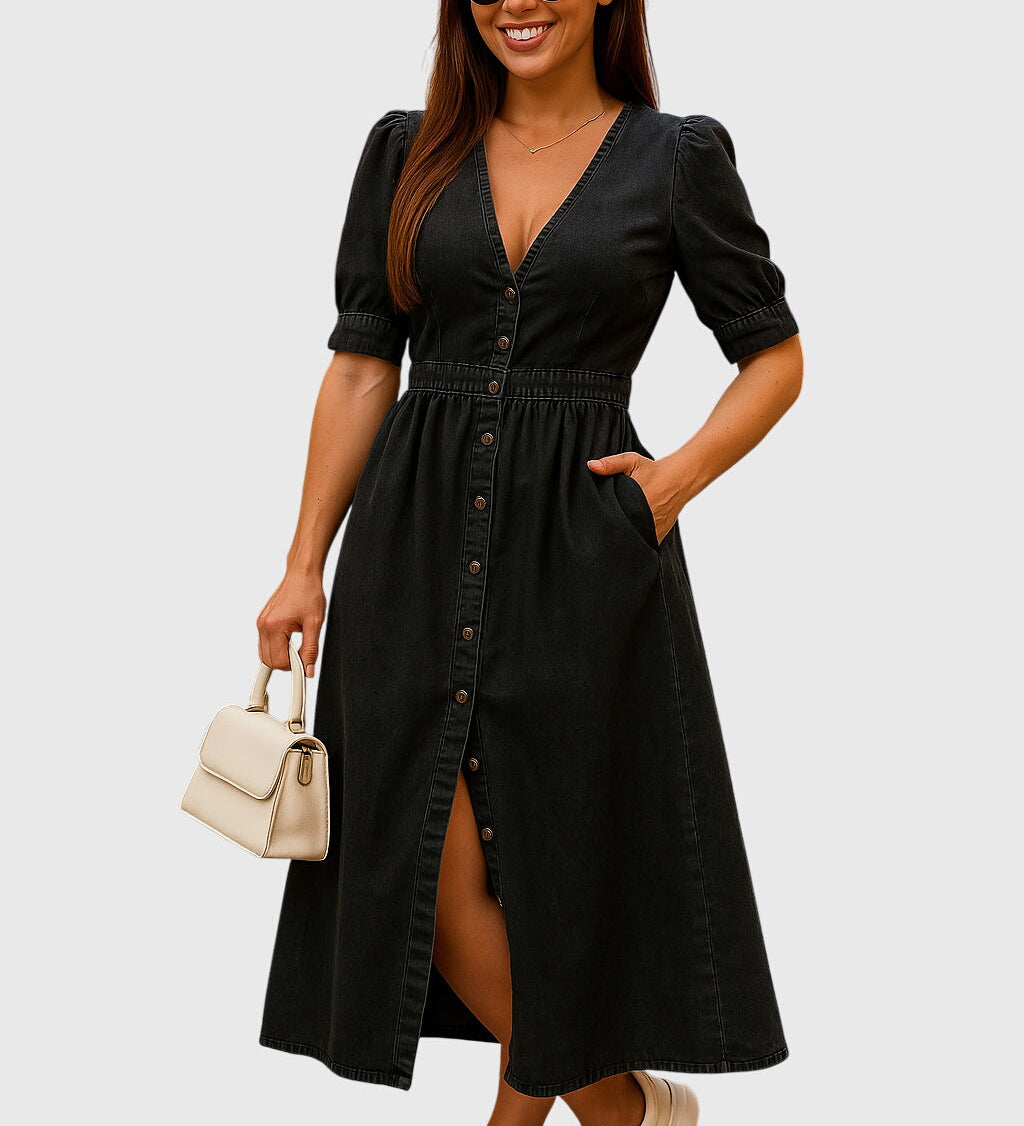Olimpia – Rochie midi denim cu nasturi