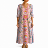 Rodica – Rochie maxi cu flori roz
