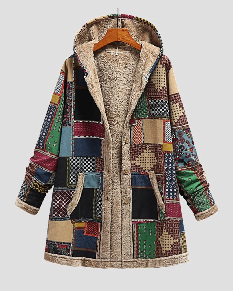 Cleopatra – Palton patchwork cu glugă