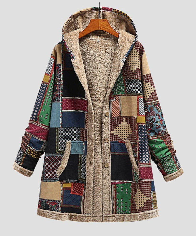 Cleopatra – Palton patchwork cu glugă