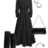 Amelia – Rochie lungă plisată cu curea