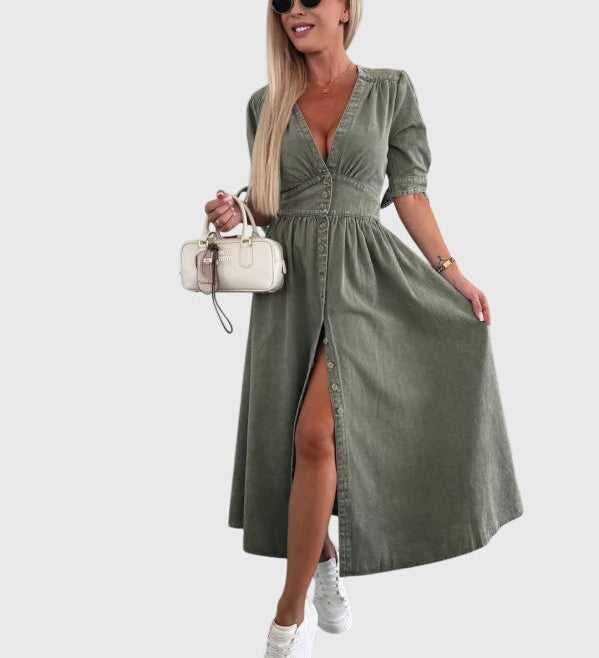 Teona – Rochie denim cu fundițe