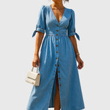 Olimpia – Rochie midi denim cu nasturi