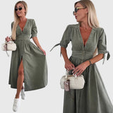 Teona – Rochie denim cu fundițe