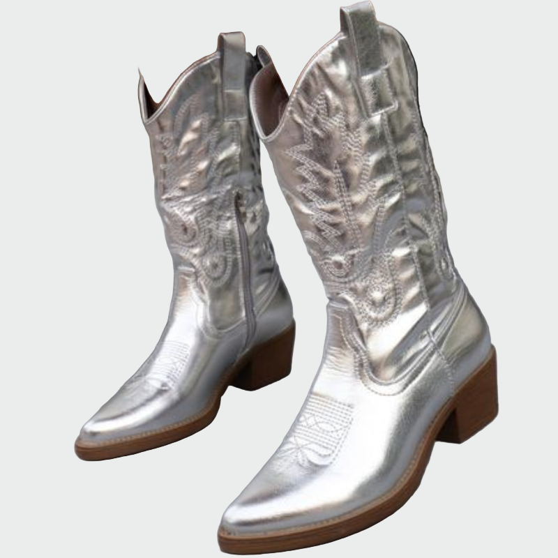 Arina – Cizme cowboy metalizate