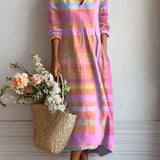 Mihaiela – Rochie maxi cu dungi pastel