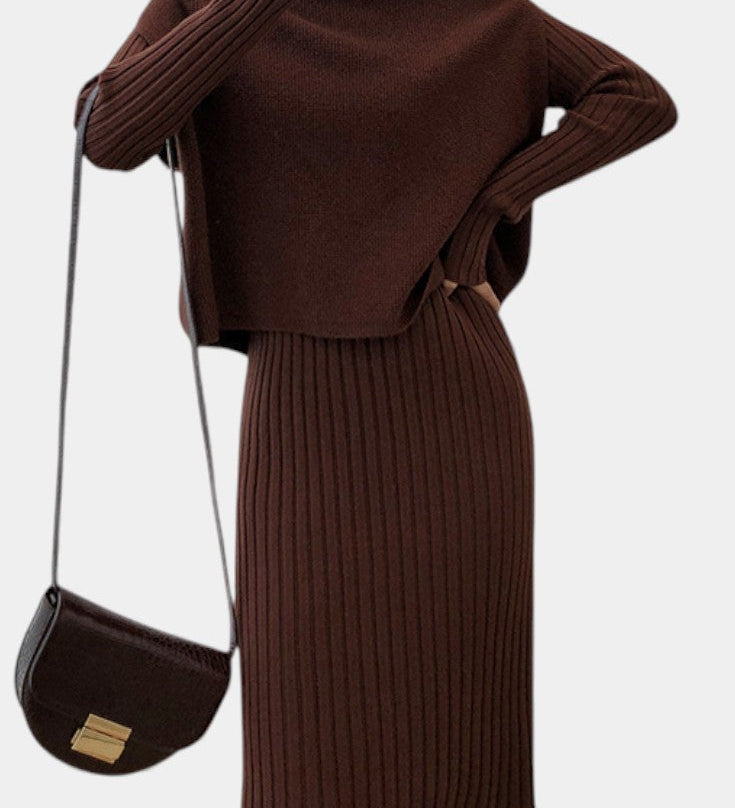 Mălina – Set cu fustă midi reiată