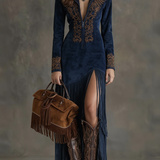 Lia – Rochie maxi western cu franjuri