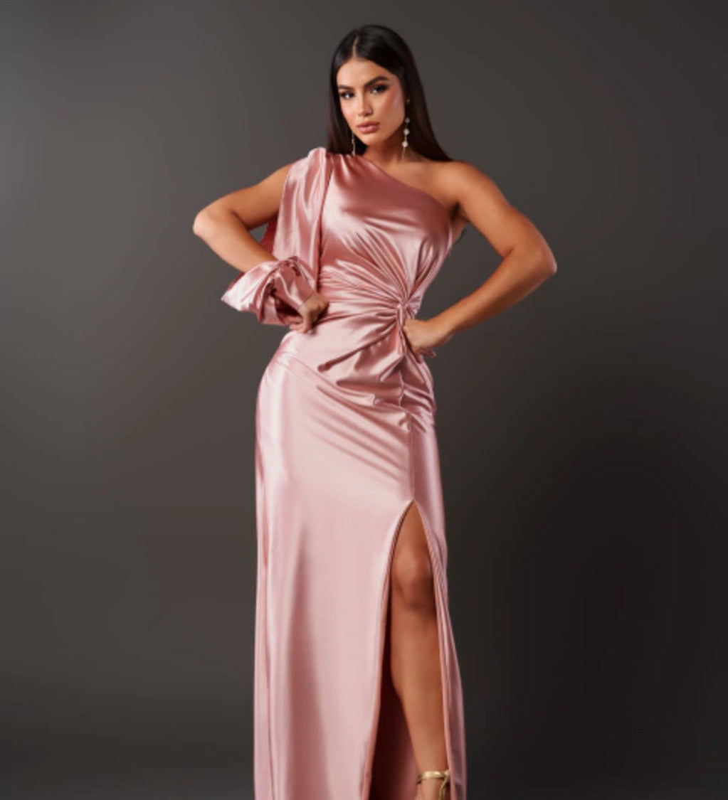 Geanina – Rochie satin asimetrică