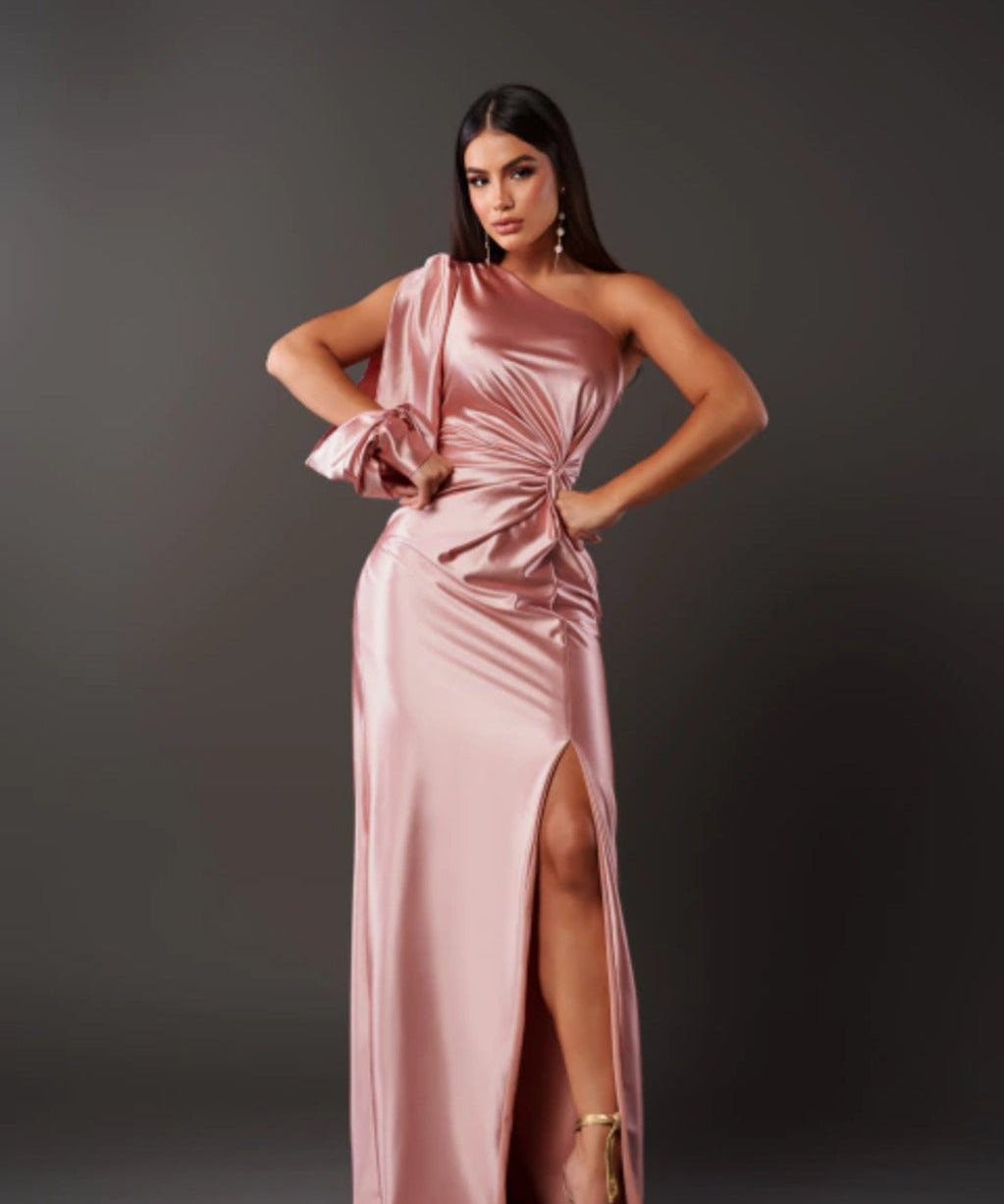 Geanina – Rochie satin asimetrică