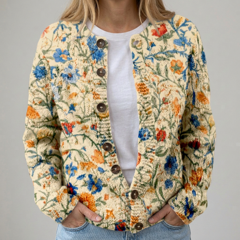 Florentina – Cardigan crem cu flori