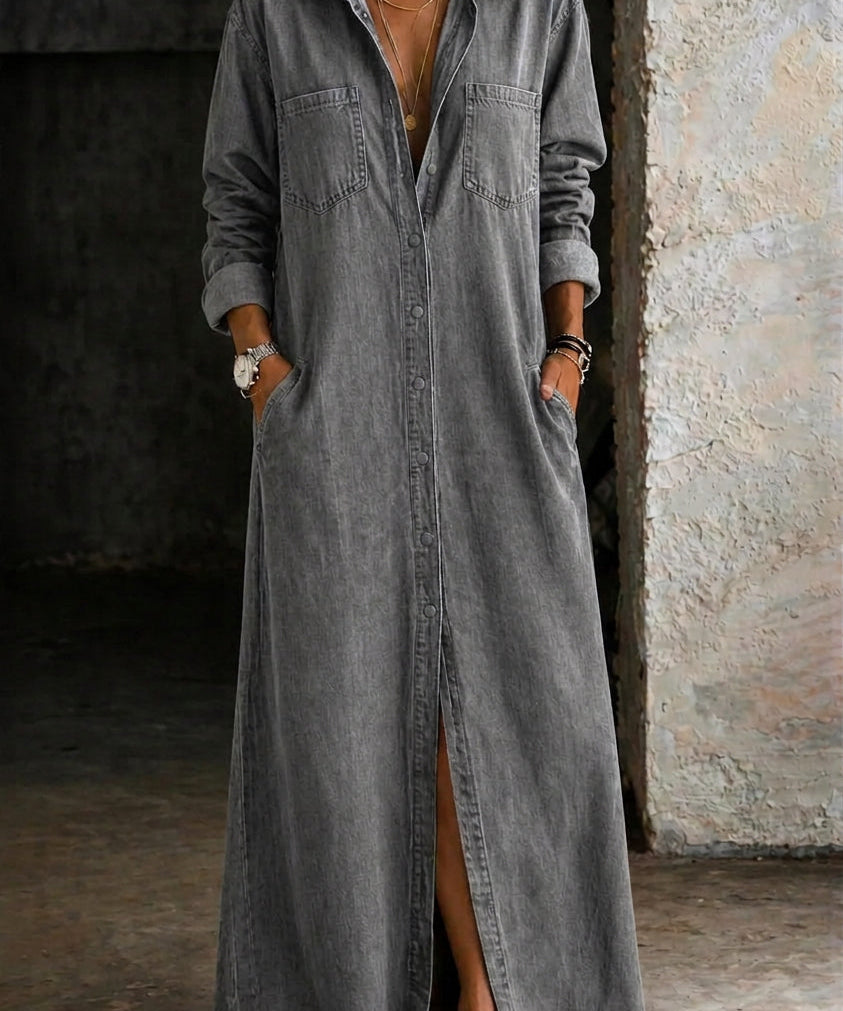 Mihaiela – Rochie-cămașă lungă din denim