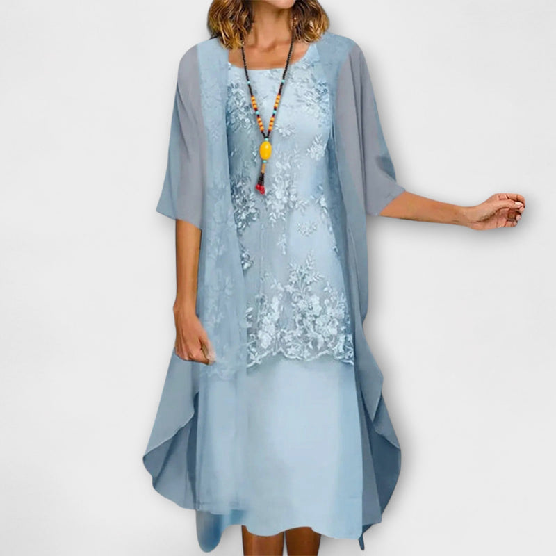 Dalia – Rochie midi cu dantelă și voal