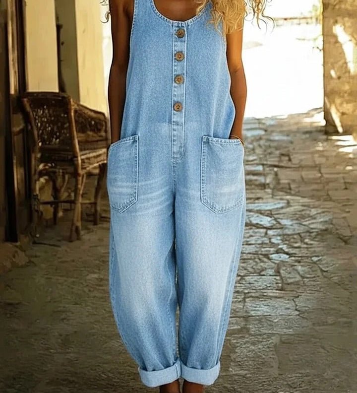 Iustina – Salopetă denim cu nasturi