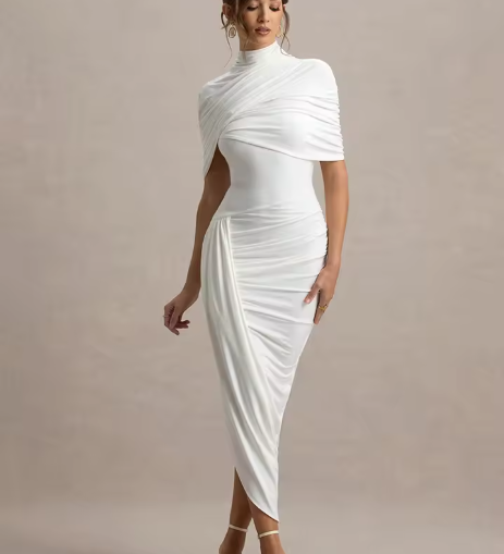 Eugenia – Rochie drapată cu mâneci pelerină