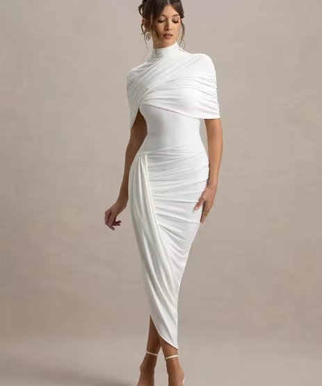 Eugenia – Rochie drapată cu mâneci pelerină