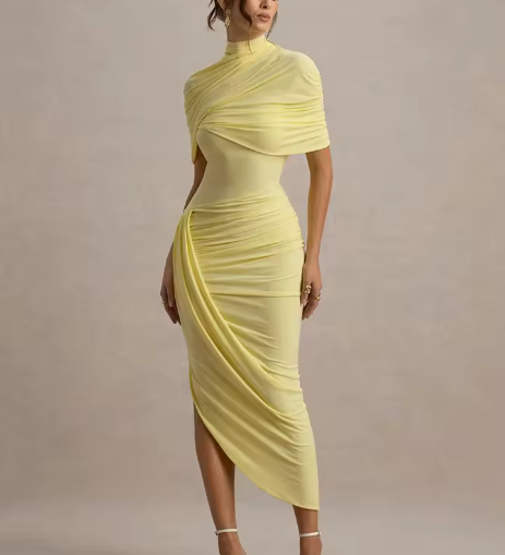 Eugenia – Rochie drapată cu mâneci pelerină