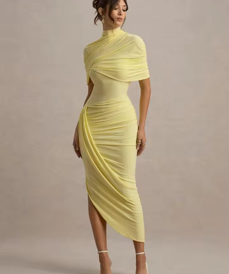 Eugenia – Rochie drapată cu mâneci pelerină
